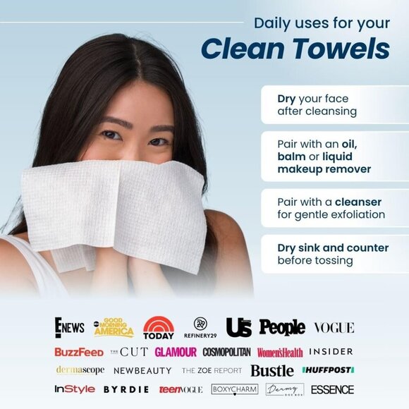 Clean Towels XL, 100% USDA Biobased Face Towel, Disposable Face Towelette, Eczem - Picture 6 of 10